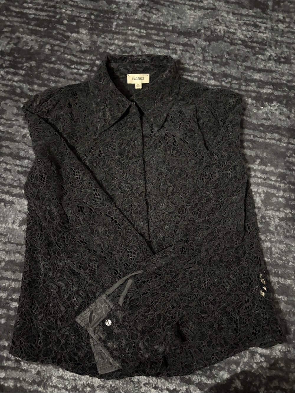 L'AGENCE Black Lace Button-Front Shirt